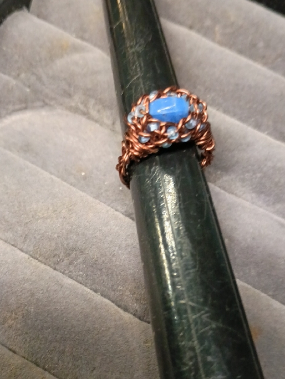 Handcrafted Copper Wire Ring with Blue Gemstone